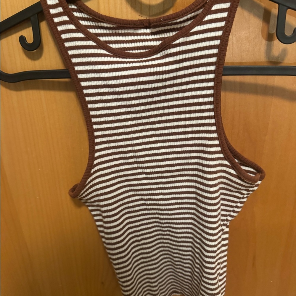 Topshop Brown and White Striped Tank Top